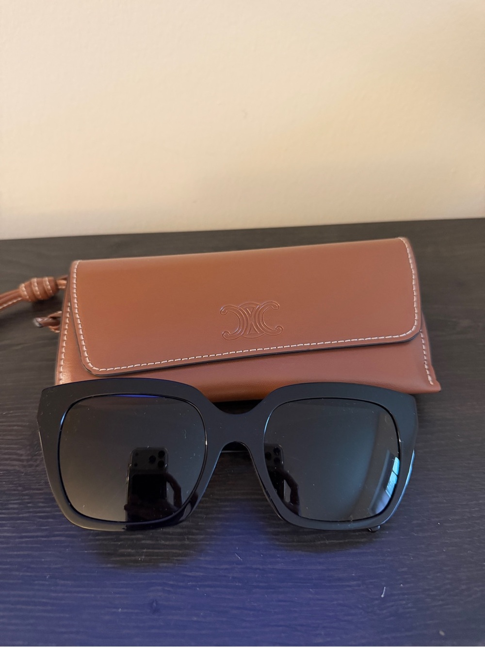 Celine Black Oversized Square Sunglasses with Brown Case